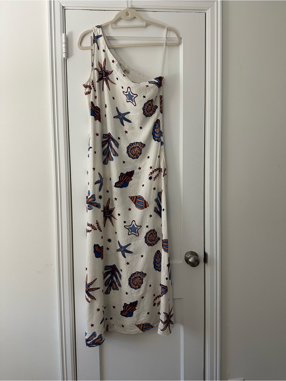 C&C California Cream Slip Dress with Blue and Brown Shell Motif
